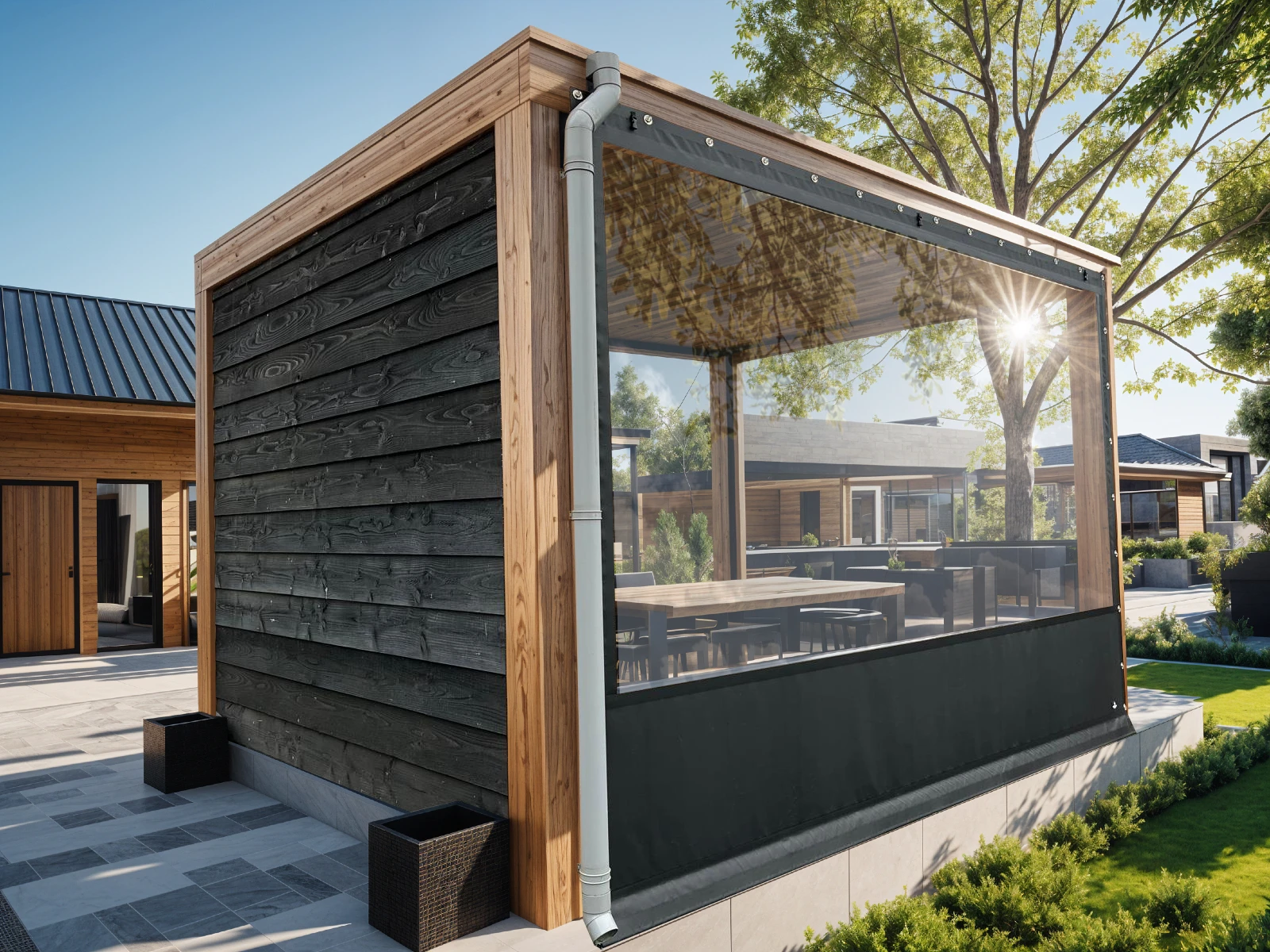 Verandazeil Wand 250 cm Zwart - voor 14 x 14 cm Staanders - Afbeelding 2